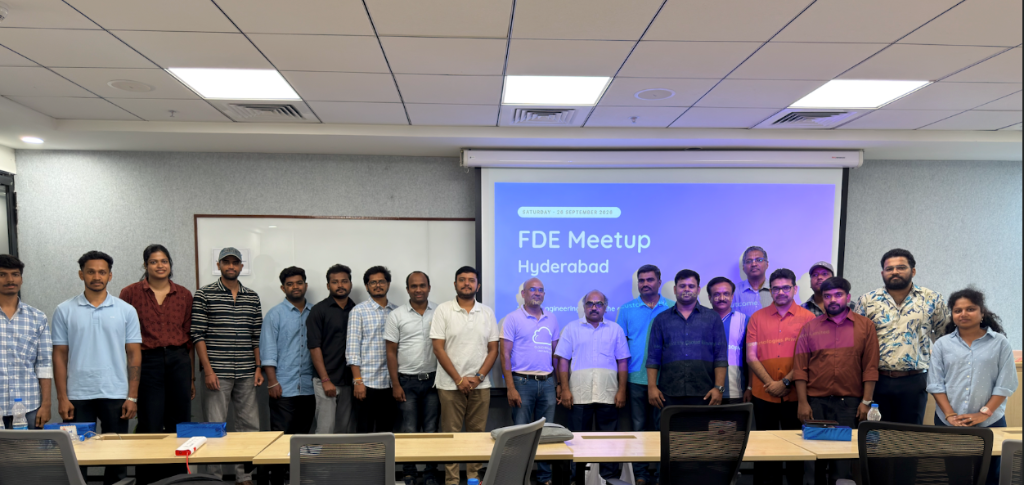 Hyderabad FDE Meetup Group Photo at The SkyView 10 - Cloud Binary